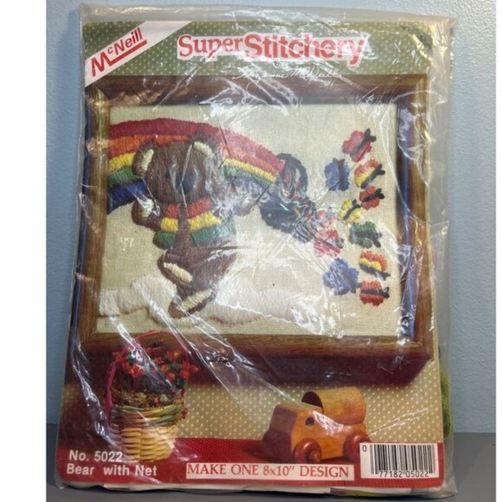 VTG McNeill‎ Super Stitchery 5022 Bear with Net Crewel Kit Koala Rainbow NOS